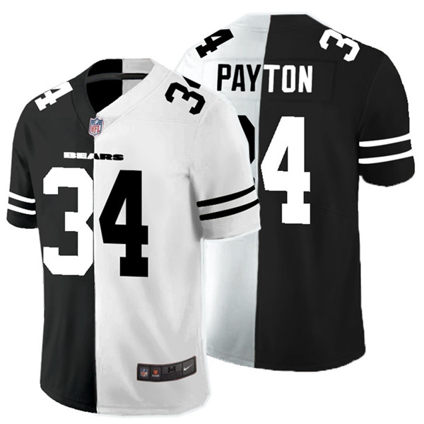 Men's Chicago Bears #34 Walter Payton Black White Split 2020 Stitched Jersey